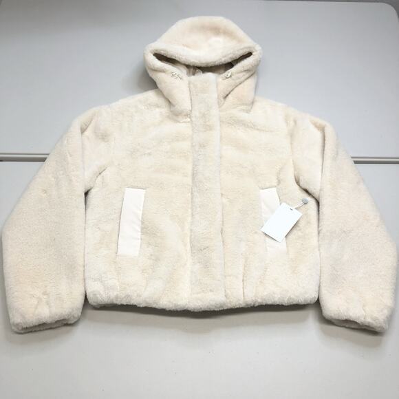 Zella Jackets & Blazers - Zella Faux Fur Hooded Jacket Beige Seashore Size XS Zip Up MSRP 129$